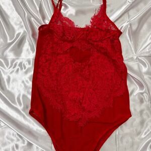 Red lace bodysuit with adjustable
